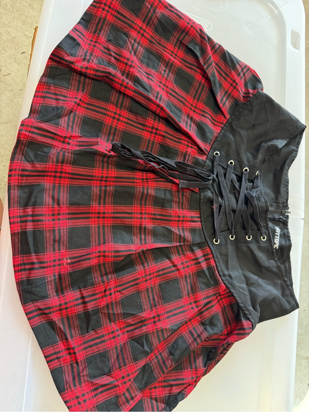 Hot Topic Plaid Lace-Up Waist Mini Skirt - Red (A2-26)